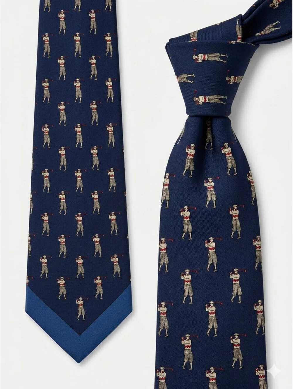 Polo Ralph Lauren Golf Silk Tie Hand Made Navy Golfer Novelty Vintage USA